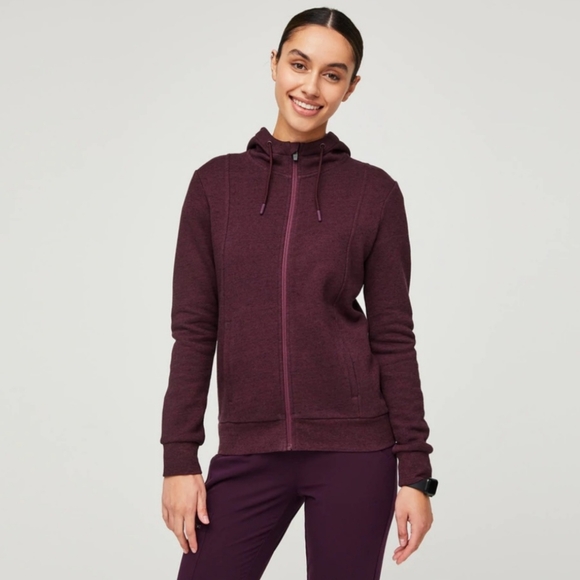 Figs Tops - FIGS Essential Scrubs Full Zip Hoodie - Deep Plum - Size Small Womens